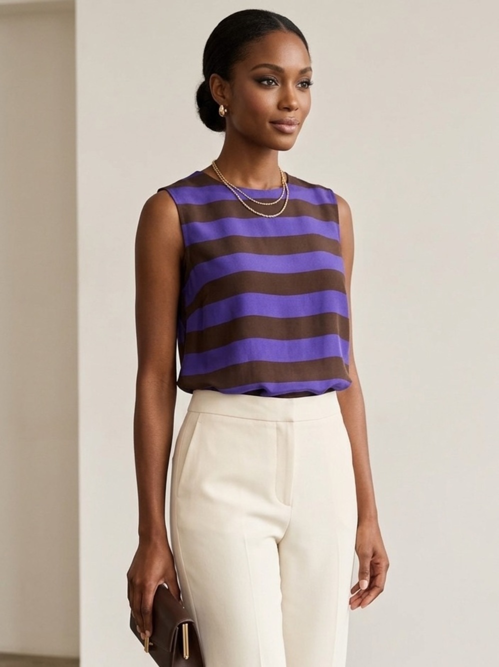 Lisa Perry Silk Alternating Stripes Tank Top